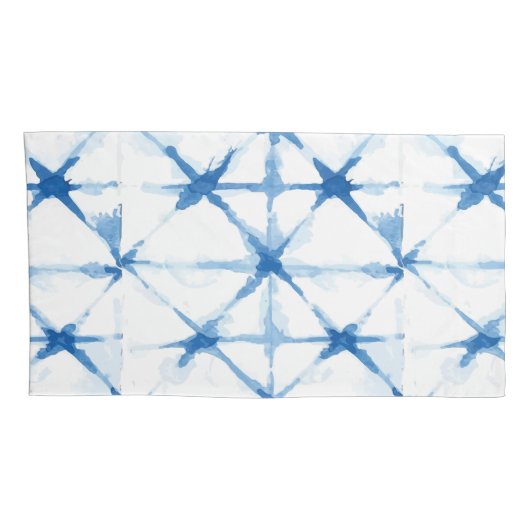 Shibori Tie Dye Blue Triangle Pattern Hoesje Kussensloop (Achterkant-Rechts)