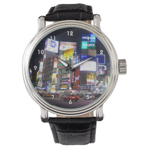 Shibuya City Lichtnacht in Tokio Japan Horloge