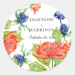 Shield Bloemen Waterverf Chrysanthemum distel Ronde Sticker