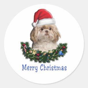 Shih-Tsu Dog-kerstartikelen Ronde Sticker