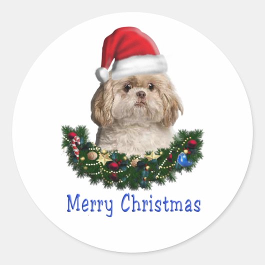 Shih-Tsu Dog-kerstartikelen Ronde Sticker (Voorkant)