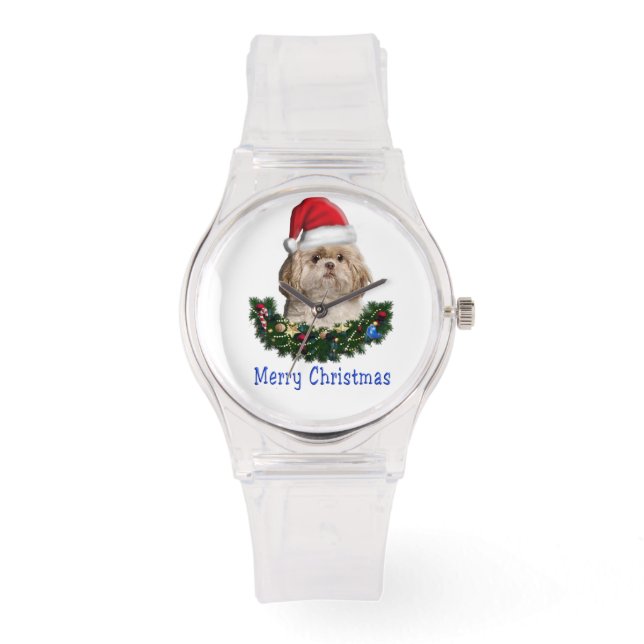 Shih-Tsu Dog Kerstmis Horloge (Voorkant)