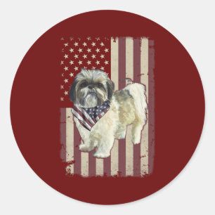 Shih Tzu American Flag Bandana Patriotic Ronde Sticker