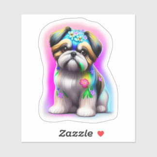 Shih Tzu avec Sticker Fleurs