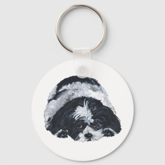 Shih Tzu Black & White Sleutelhanger (Voorkant)