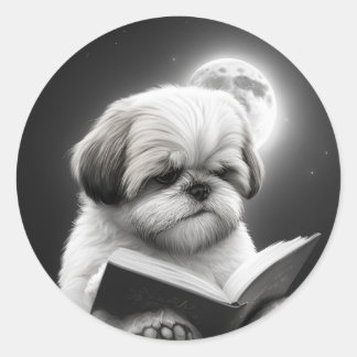 Shih Tzu Book lezen Ronde Sticker