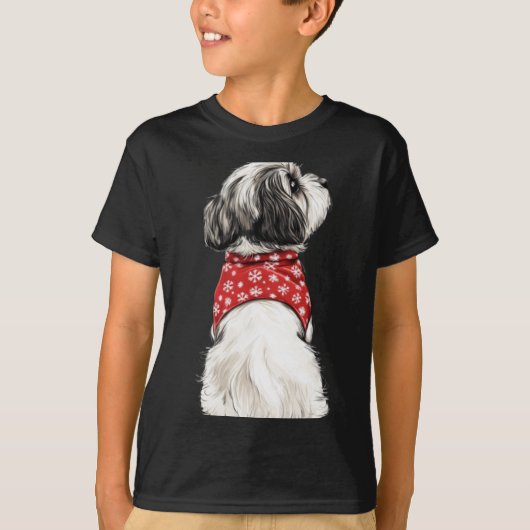 Shih Tzu Christmas Lights Dog Lover Xmas Pajama Pu T-shirt (Voorkant)