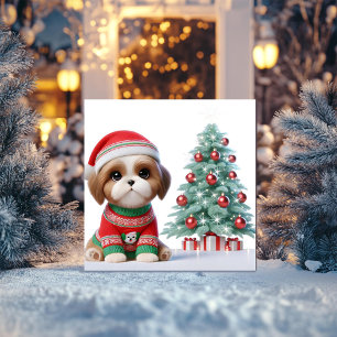 Shih Tzu Christmas Tree Feestdagenkaart