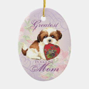Shih Tzu Coeur Maman Ornement céramique