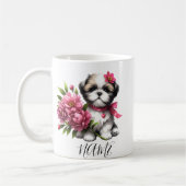 Shih Tzu Coffee Mok – Schattigee puppy met bloemen (Links)