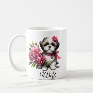 Shih Tzu Coffee Mok – Schattigee puppy met bloemen