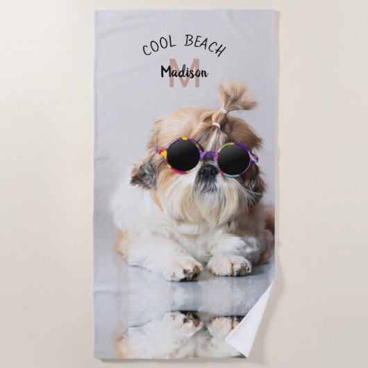 Shih Tzu Cool Beach Zonnebril Foto Monogram Strandlaken (Voorkant)