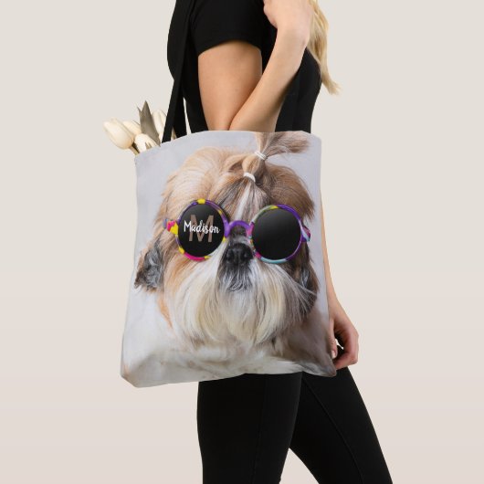 Shih Tzu Cool leuk cute Foto Aangepaste Monogram Draagtas (Dichtbij)