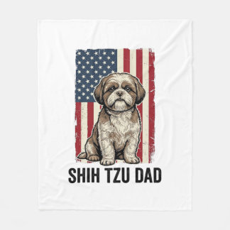 Shih Tzu Dad Patriotic Vintage Dog Shirt Design_1 Fleece Deken