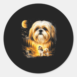 Shih tzu die naar de maan jankt vintage jaren 90 g ronde sticker