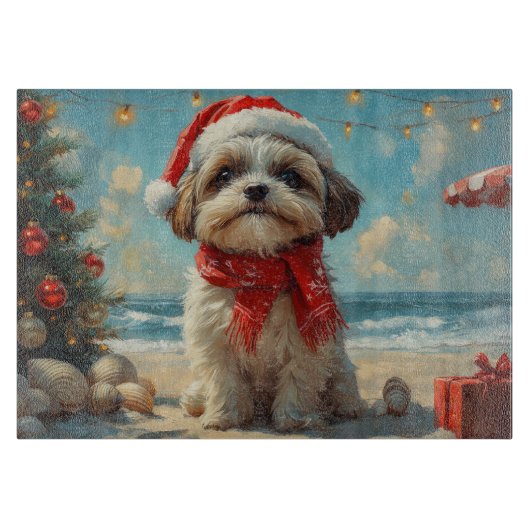 Shih Tzu Dog Christmas Beach Snijplank (Voorkant)