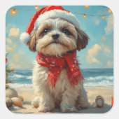 Shih Tzu Dog Christmas  Beach Vierkante Sticker (Voorkant)