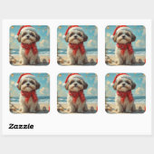 Shih Tzu Dog Christmas  Beach Vierkante Sticker (Vel)