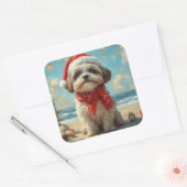 Shih Tzu Dog Christmas  Beach Vierkante Sticker (Envelop)