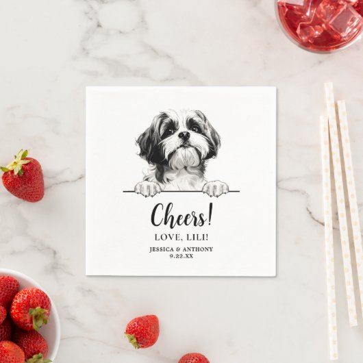 Shih Tzu Dog Drawing Gepersonaliseerde Proost Servet (Insitu)