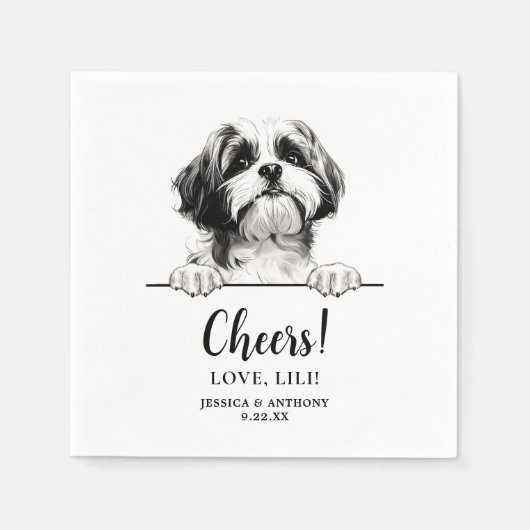 Shih Tzu Dog Drawing Gepersonaliseerde Proost Servet (Voorkant)