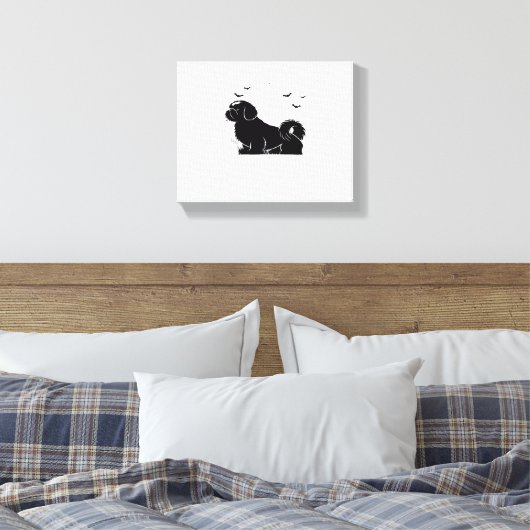 Shih Tzu Dog - Halloween Moon Silhouette Classic T Canvas Afdruk (Insitu (Slaapkamer))