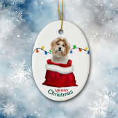 Shih Tzu Dog in Holiday Gift Bag Keramisch Ornament