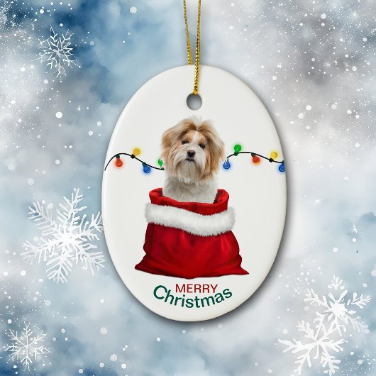 Shih Tzu Dog in Holiday Gift Bag Keramisch Ornament