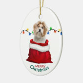 Shih Tzu Dog in Holiday Gift Bag Keramisch Ornament (Links)