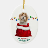 Shih Tzu Dog in Holiday Gift Bag Keramisch Ornament (Voorkant)
