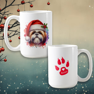 Shih Tzu Dog in Santa Hat Kerstmis Gepersonaliseer Koffiemok