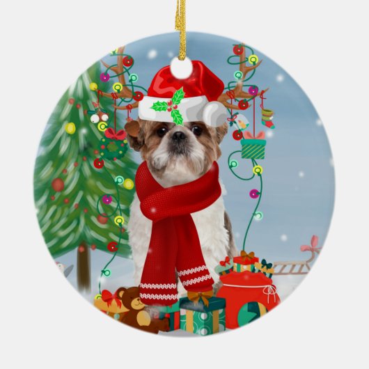 Shih Tzu Dog in sneeuwkerst Keramisch Ornament (Achterkant)
