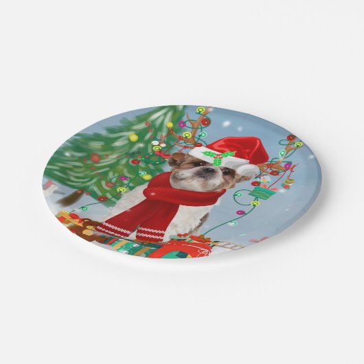 Shih Tzu Dog in sneeuwkerst Papieren Bordje (Gekanteld)