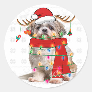 Shih Tzu Dog-kerstlicht Funny Puppy Pet Lover Ronde Sticker