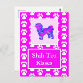 Shih Tzu Dog Kisses Silhouette in Cute Pink & Blue Briefkaart (Voorkant / Achterkant)