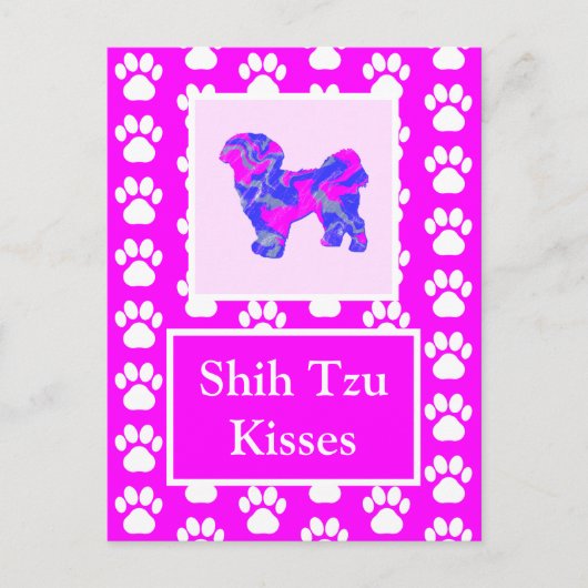 Shih Tzu Dog Kisses Silhouette in Cute Pink & Blue Briefkaart (Voorkant)