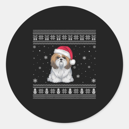 Shih Tzu Dog Lovers Men Women Santa Ugly Xmas Swea Ronde Sticker (Voorkant)