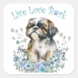 Shih Tzu Dog Mom Floral Vierkante Sticker