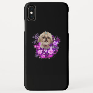 Shih Tzu Dog Paars Roos Flower Floral Gift Idea . iPhone XS Max Hoesje