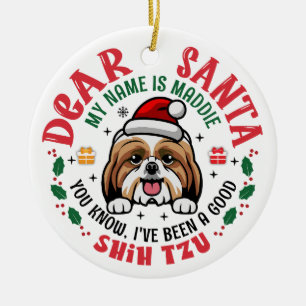 Shih Tzu Dog Santa Gepersonaliseerde kerstboom Keramisch Ornament