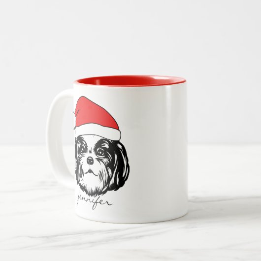 Shih Tzu Dog Santa Hat Tweekleurige Koffiemok (Voorkant links)