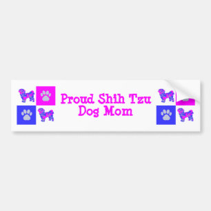 Shih Tzu Dog Silhouette Hot Pink en Blue Best Mam Bumpersticker