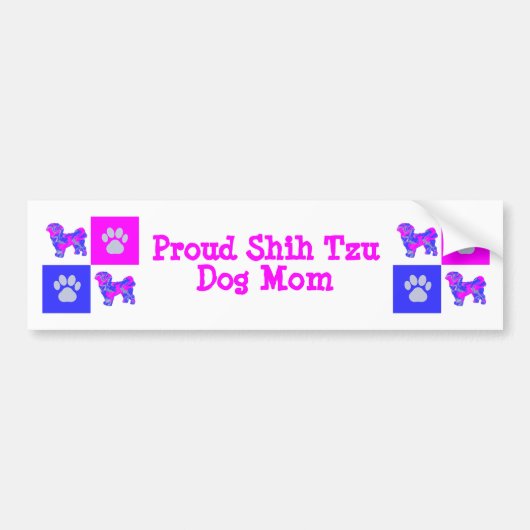 Shih Tzu Dog Silhouette Hot Pink en Blue Best Mam Bumpersticker (Voorkant)