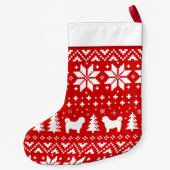 Shih Tzu Dog Silhouettes Red en White Pattern Kleine Kerstsok (Achterkant)