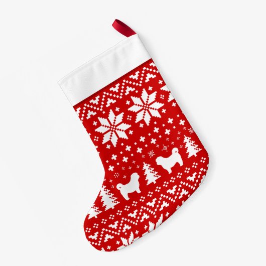 Shih Tzu Dog Silhouettes Red en White Pattern Kleine Kerstsok (Achterkant (Hangend))