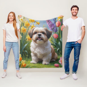 Shih Tzu Dog Spring Bloemen Schilderen Fleece Deken