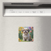 Shih Tzu Dog Spring Bloemen Schilderen Magneet (Insitu (Vaatwasser))