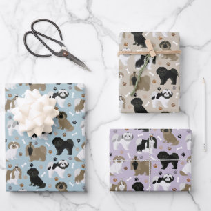Shih Tzu Dogs Paws en Botten Inpakpapier Vel