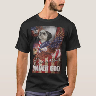 Shih Tzu Een Natie Onder God Vlag Kruis Shih Tzu T-shirt