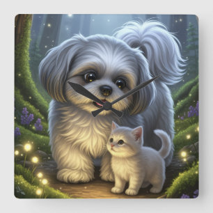 Shih Tzu en de betoverde kitten wandklok Vierkante Klok